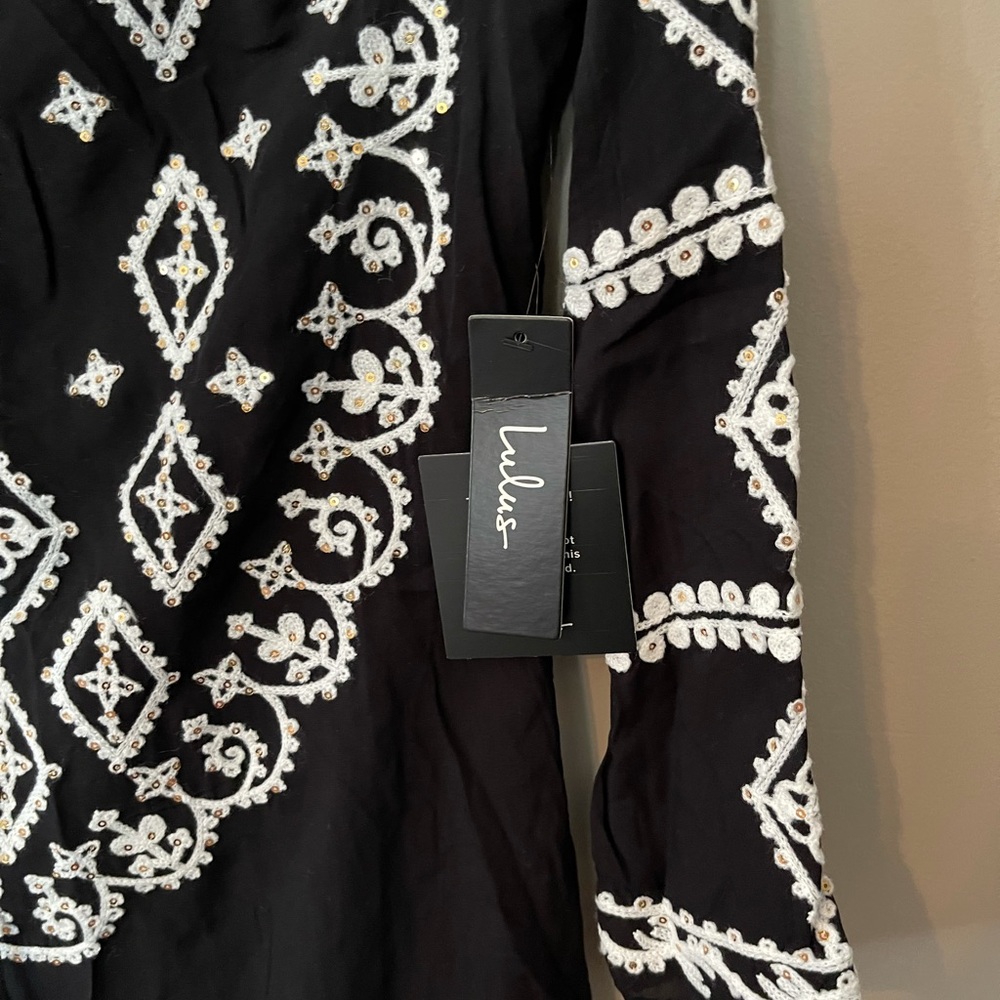 Black Embroidered Tunic Dress with Sequin Detail - Picture 4 of 7